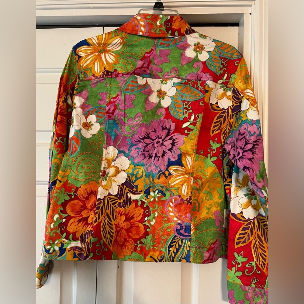 Coldwater Creek Womens Y2K Retro Multi Hibiscus Patchwork Zip Jacket EUC L #2113 - Picture 11 of 11